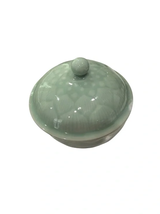 Longquan Dombed Covered Soup Rice Bowl Lotus Petal Celadon Koi Collection 5inch - Picture 4 of 7